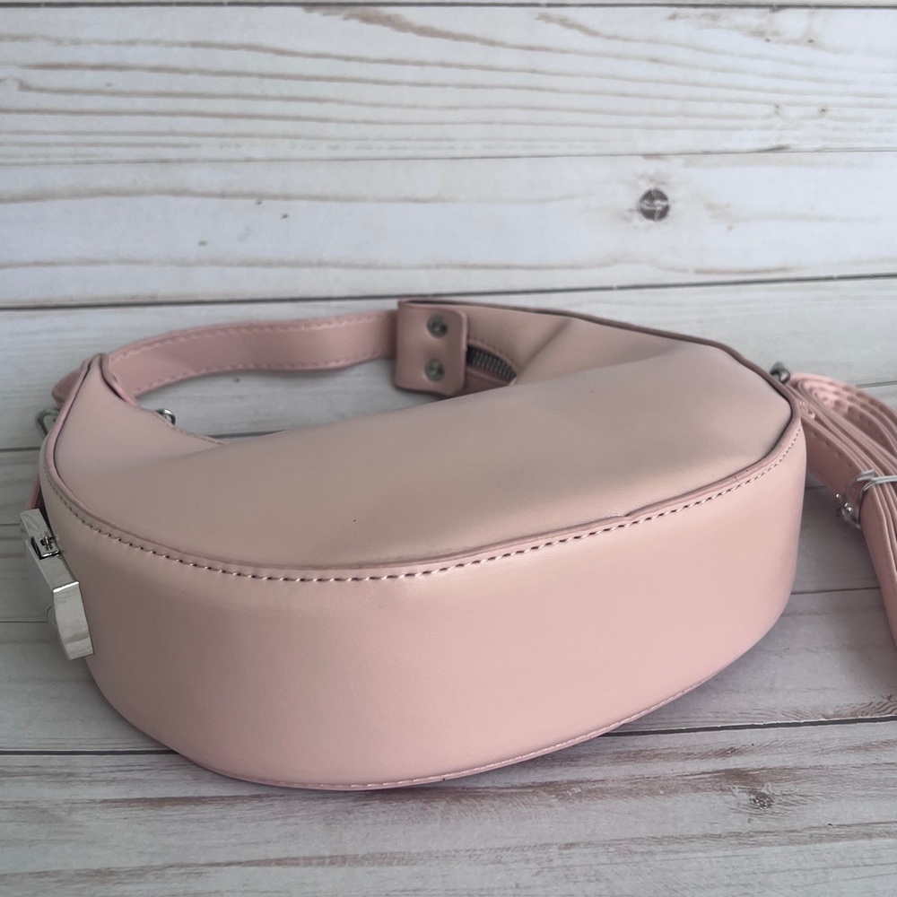 NWT Half-Moon Round Pink Barbie Color Small Purse Bag Women w Convertible Handle - Picture 8 of 9
